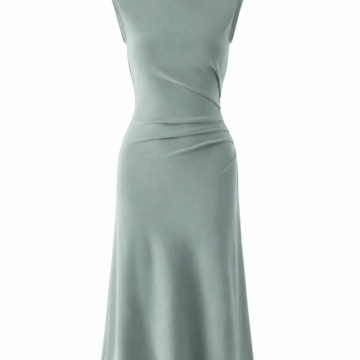 Sage Green Sleeveless Mock Neck Ruched Midi Dress