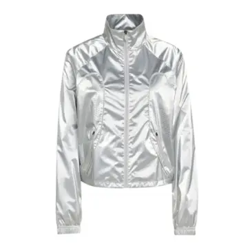 Metallic Silver Cropped Track Jacket