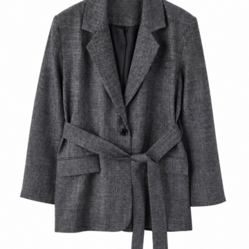 Dark Grey Heathered Belted Blazer Coat