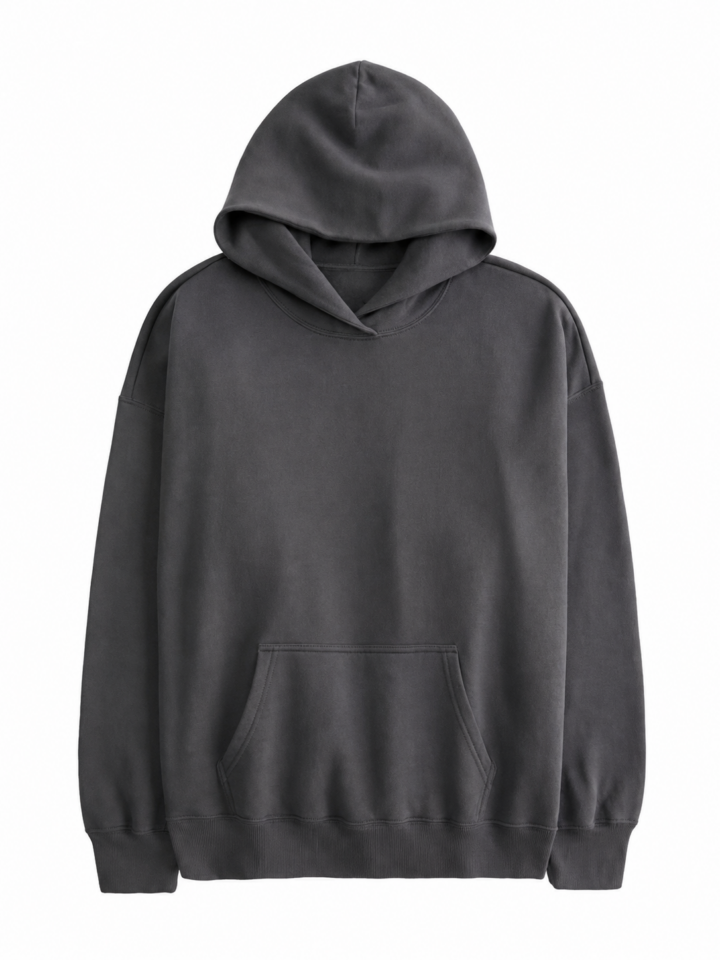 Charcoal Gray Oversized Pullover Hoodie with Dropped Shoulders