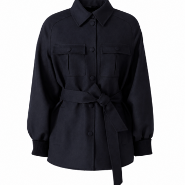 Black Belted Utility Jacket with Raglan Sleeves