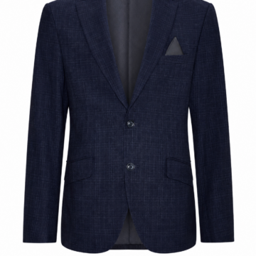 Navy Blue Crosshatch Single-Breasted Suit Jacket