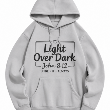 Light Grey Graphic Print Pullover Hoodie with Kangaroo Pocket