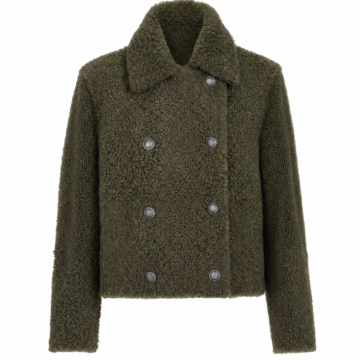 Olive Green Boucle Double-Breasted Cropped Jacket
