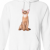 White Pullover Hoodie with Cat Graphic Print and Kangaroo Pocket