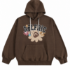 Dark Brown Oversized Pullover Hoodie with Floral Graphic Print
