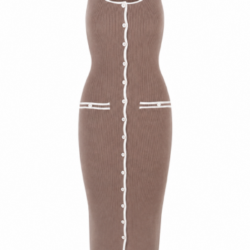 Brown Sleeveless Ribbed Bodycon Midi Dress