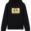 Black Pullover Hoodie with Gold-Tone Patch Logo