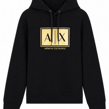 Black Pullover Hoodie with Gold-Tone Patch Logo