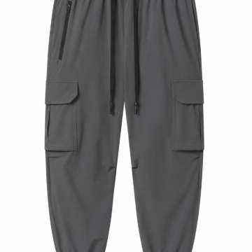 Grey Cargo Jogger Pants with Drawstring