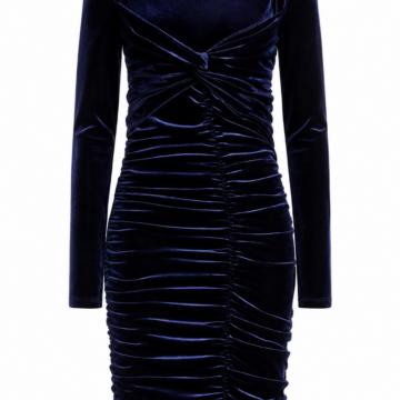Navy Velvet Twist-Front Ruched Bodycon Dress