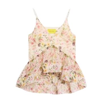 Light Pink Floral Print Sleeveless Camisole Top with Ruffles