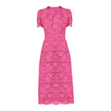 Pink Short Sleeve Lace Sheath Dress