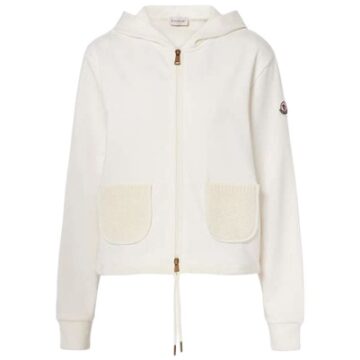 Off-White Full-Zip Hoodie with Patch Pockets and Sleeve Logo
