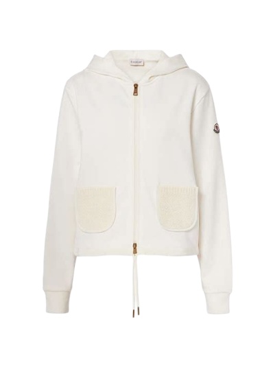 Off-White Full-Zip Hoodie with Patch Pockets and Sleeve Logo