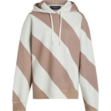 Oversized Cream and Pink Diagonal Stripe Hooded Sweatshirt