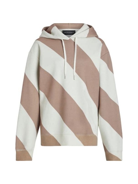Oversized Cream and Pink Diagonal Stripe Hooded Sweatshirt